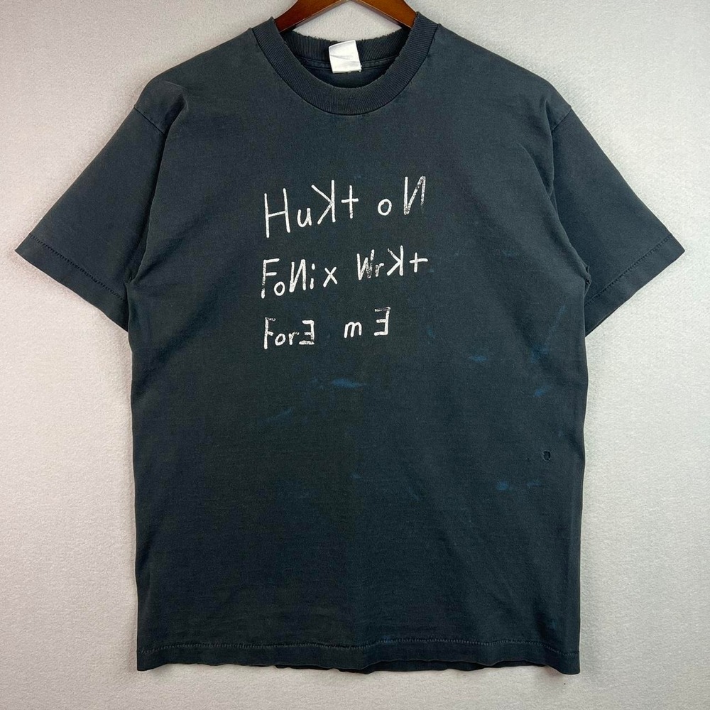 Vintage 90s Hooked On Phonics Worked For Me Mirror Text Distressed Tee Shirt L